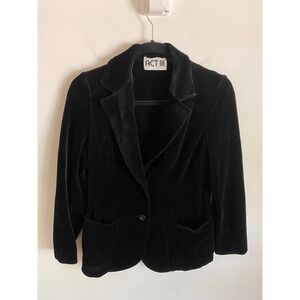 Vintage Act III Black Velvet Blazer Single Button Notched Lapel Jacket WPL 9442